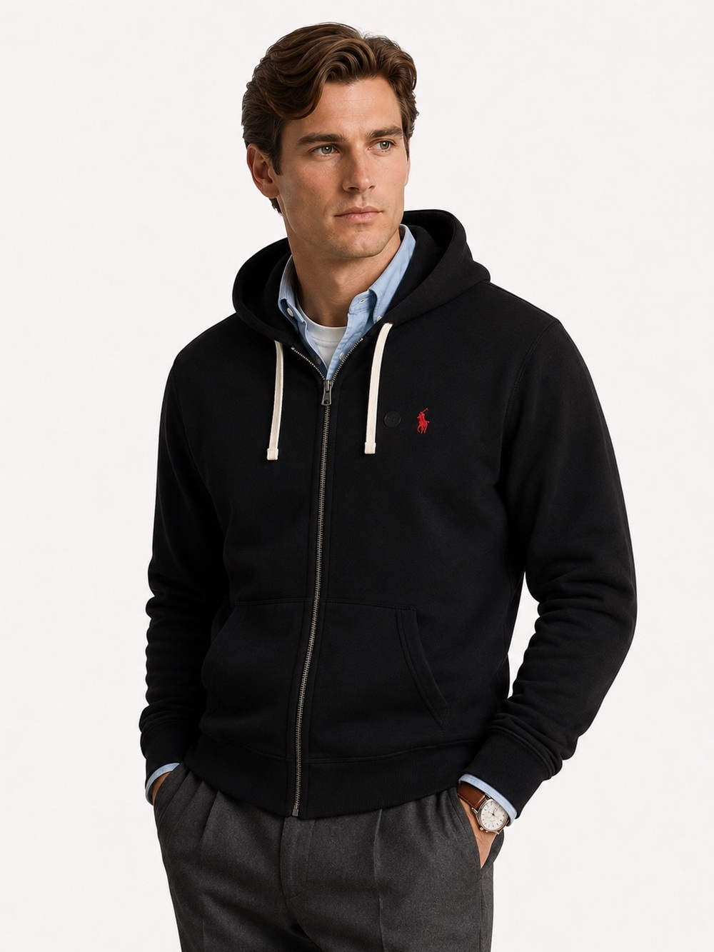 Pilot Ralph Lauren Fleece Full Zip Hoodie Black Size Large